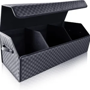 Trunk Organizer for SUV - Leather Storage Box, Extra Large, Magnetic Lid, Collapsible and Adjustable Car Organizer